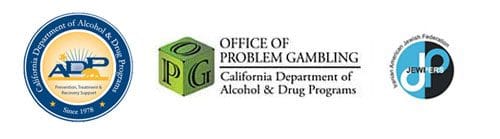 California Department of Alcohol & Drug Programs since 1978 logo. Office Of Problem Gambling, California Department of Alcohol & Drug Programs logo. Jewish American Iranian Association Logo.